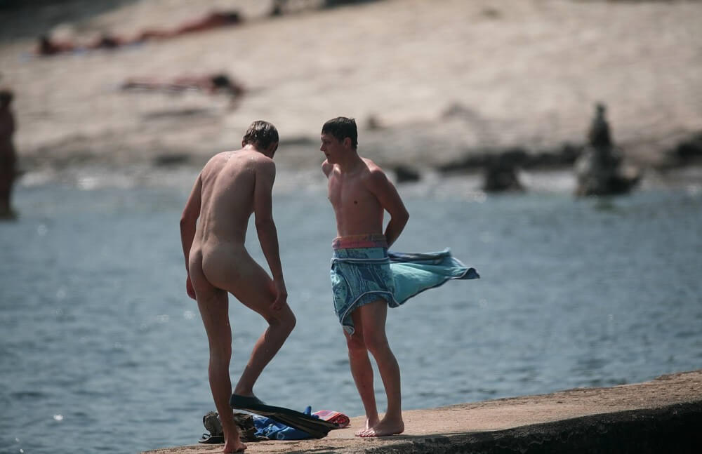 Nudists Boys - Water Prep On The Ledge - Peace and tranquility are goals for those who choose nudism and naturism