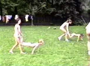 A nudist gathering at the stadium and sports - Nudity is an integral part of life in nature