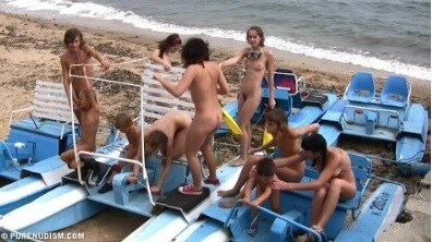 A group of naturists at sea - Seeks harmony with the rhythms of nature and the environment through nudity